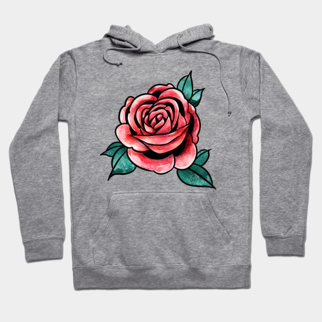 Watercolor red rose Hoodie by harrison gilber